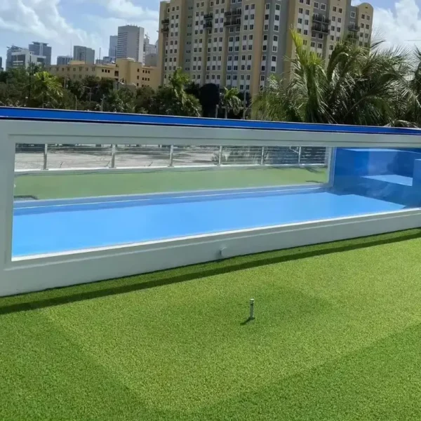 Contenitore di spedizione prefabbricato in fabbrica da 40 piedi con piscina e finestra in acrilico per spa esterna